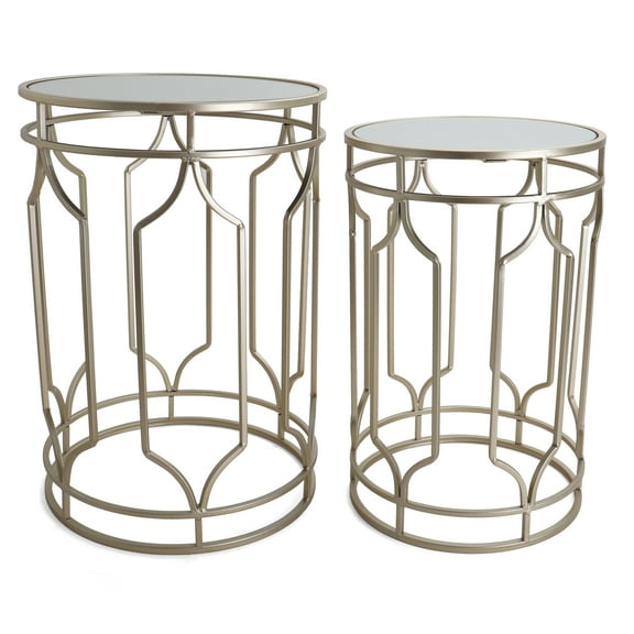 Rutledge & King Alexander Gold Mirrored Round End Table Set - Gold