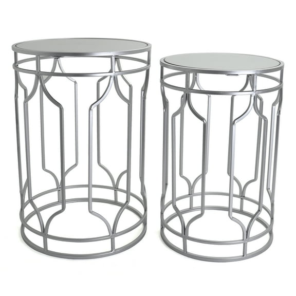Rutledge & King Alexander Silver Mirrored Round End Table Set - Silver