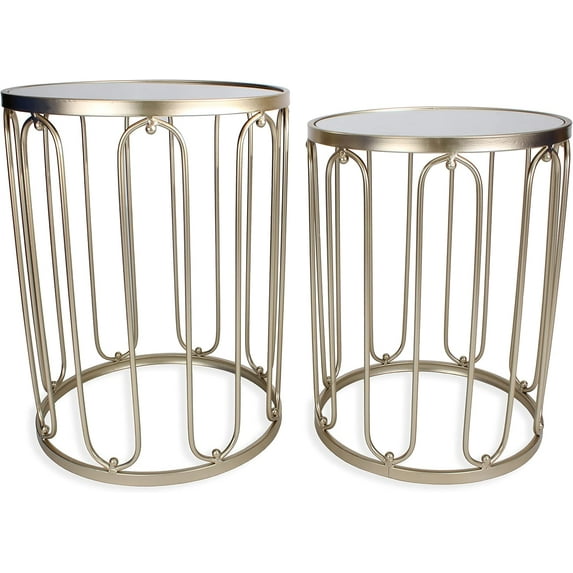 Rutledge & King Braswell End Table Set - Gold, Round, Nesting, Mirrored Tops