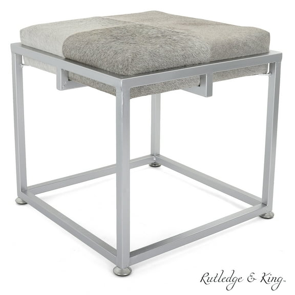Rutledge & King Hampton Cowhide Ottoman/Vanity Stool - Silver