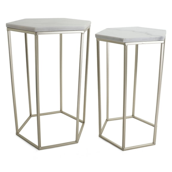Rutledge & King Hexagon End Table Set Mirrored Accent Table - Gold