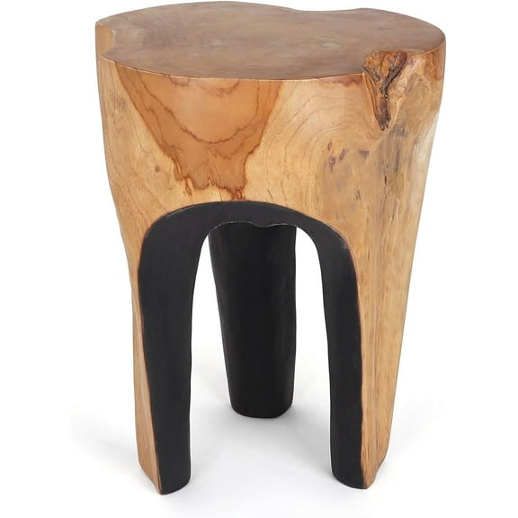 Rutledge & King Java Teak Root Stool - Wooden Stool - Teak Boho Side Table - Teak Accent Table - Teak Tree Stump - Pedestal Side Table - Black Teak Stool