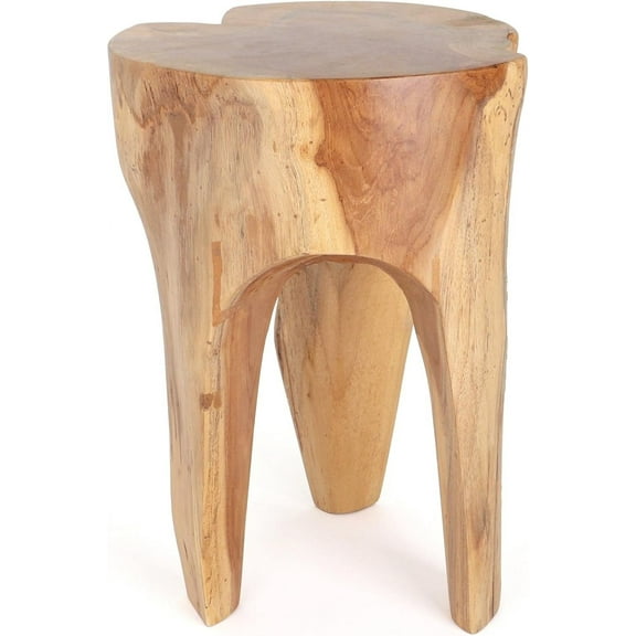 Rutledge & King Java Teak Root Stool - Wooden Stool - Teak Boho Side Table - Teak Accent Table - Teak Tree Stump - Pedestal Side Table - Natural Teak Stool
