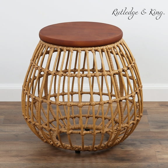 Rutledge & King Rattan Wood-Top Table - Enderly Side Tables - Natural