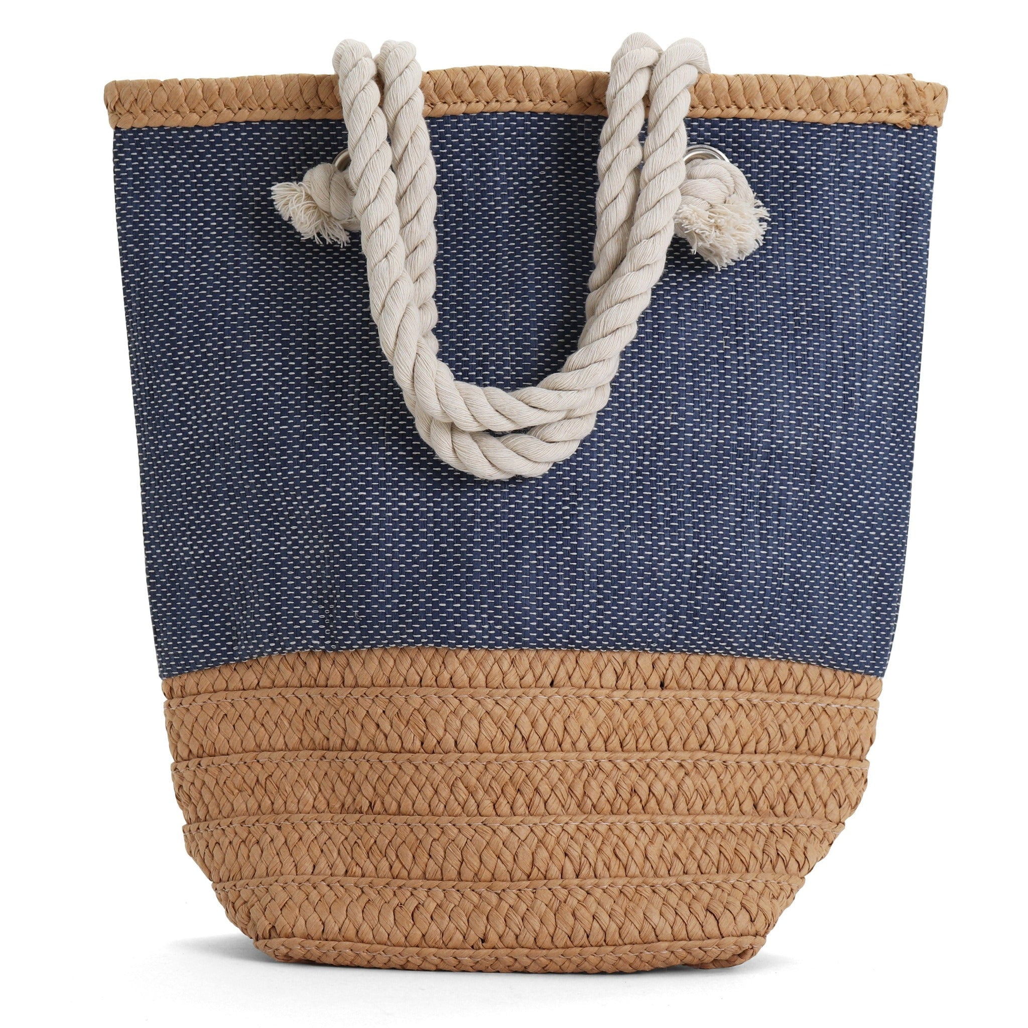 Waverly Blue and Beige Canvas Wine Tote Bag