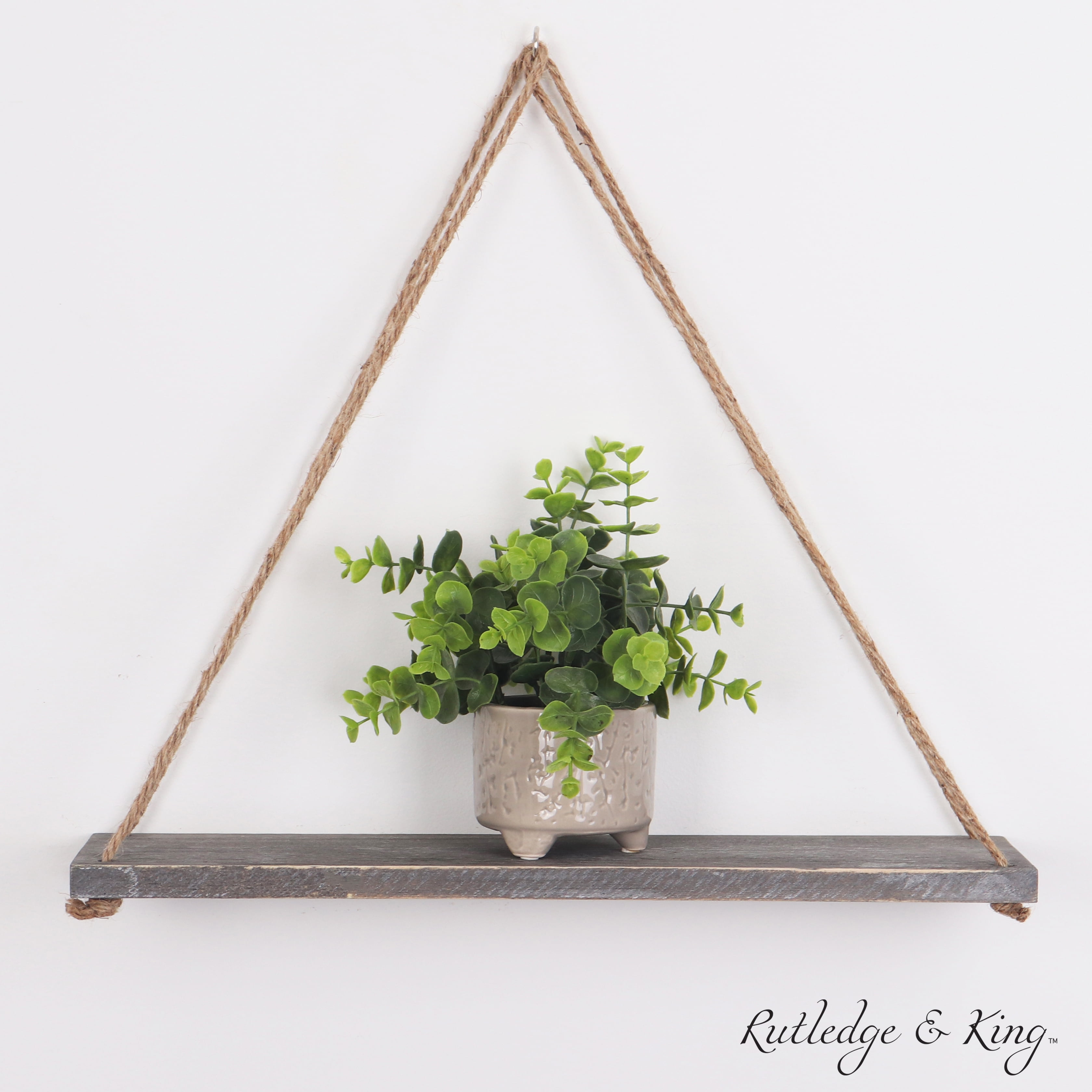 Rutledge & King Rope Hanging Wooden Wall Shelves - White Distressed ...
