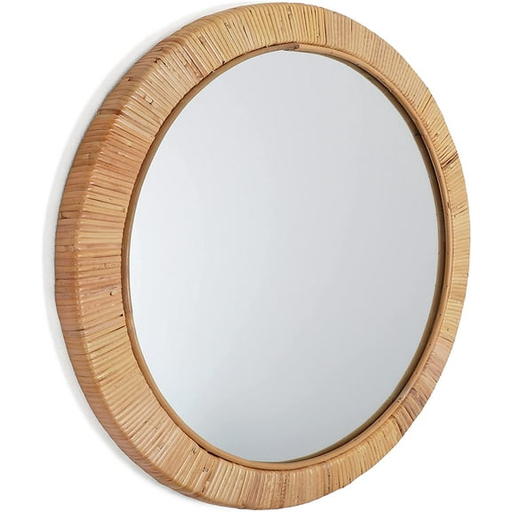 Rutledge & King Round Rattan Mirror - Boho Decorative Wall Mirror - 22" Dia.