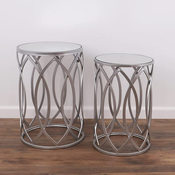 Round End Tables Set, Mirrored Tops, Nesting, 2 PCS