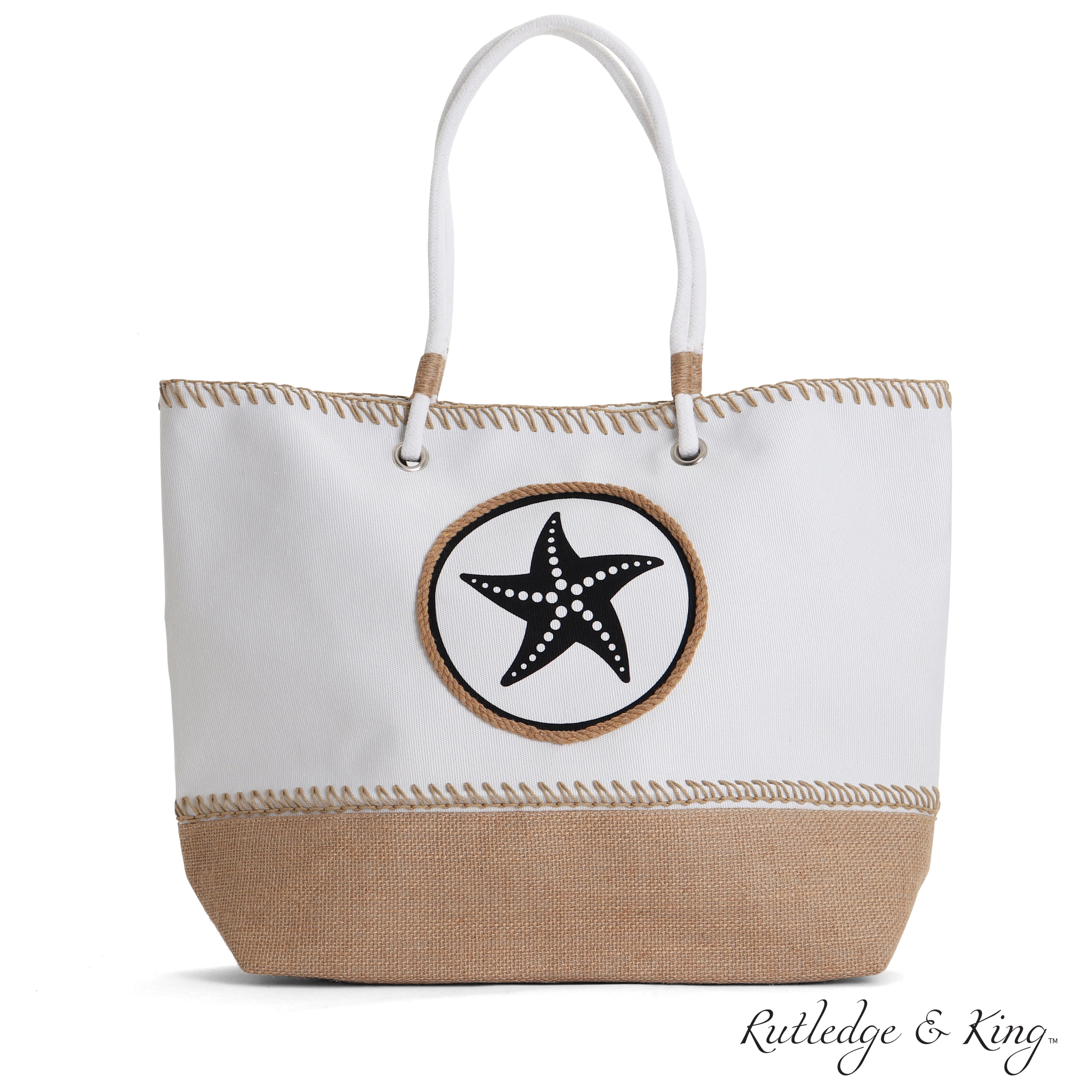 Rutledge & King Starfish Beach Bag - Large Tote Bag with Rope Handles 