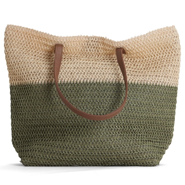 Rutledge & King Large Straw Beach Tote Bag - Green - 2 Pack - Walmart.com