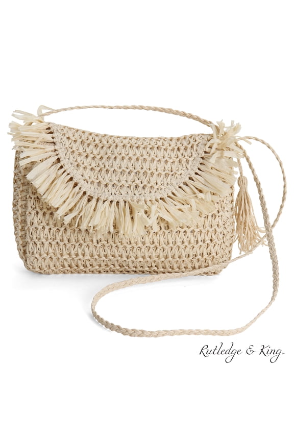 Ashley Straw Crossbody Bag with Handle - Natural