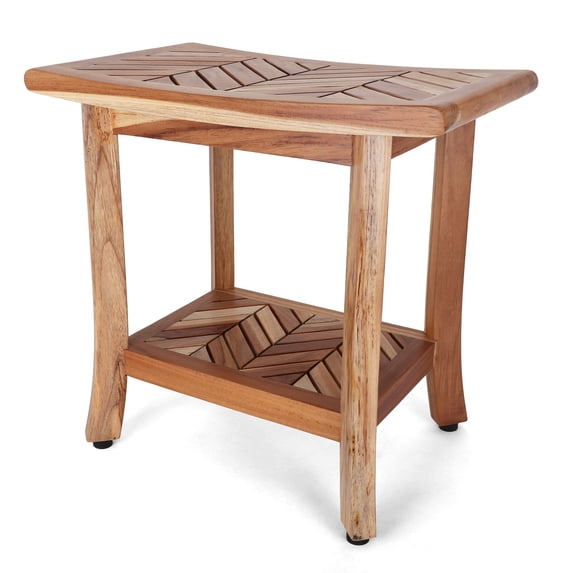 Rutledge & King Teak Shower Bench - Indoor/Outdoor Shower Stool - Chevron