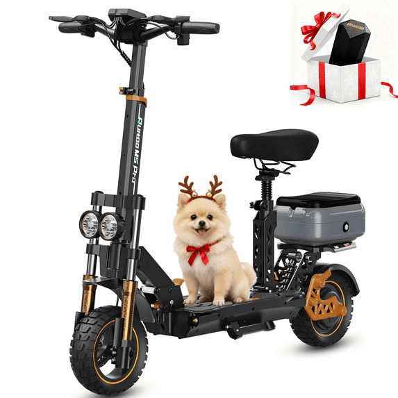 Electric Scooter for Adults, E Scooter 1600W Motor Up to 50 Miles Range, Top Speed 34 Mph, 10"&11" Off-Road Pneumatic Tires, Adjustable Scooter w/ Seat & Box,Max 265 LBS