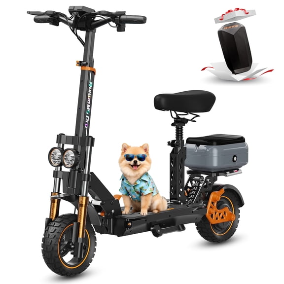 Electric Scooter for Adults, E Scooter 1600W Motor Up to 50 Miles Range, Top Speed 34 Mph, 10"&11" Off-Road Pneumatic Tires, Adjustable Scooter w/ Seat & Box,Max 265 LBS