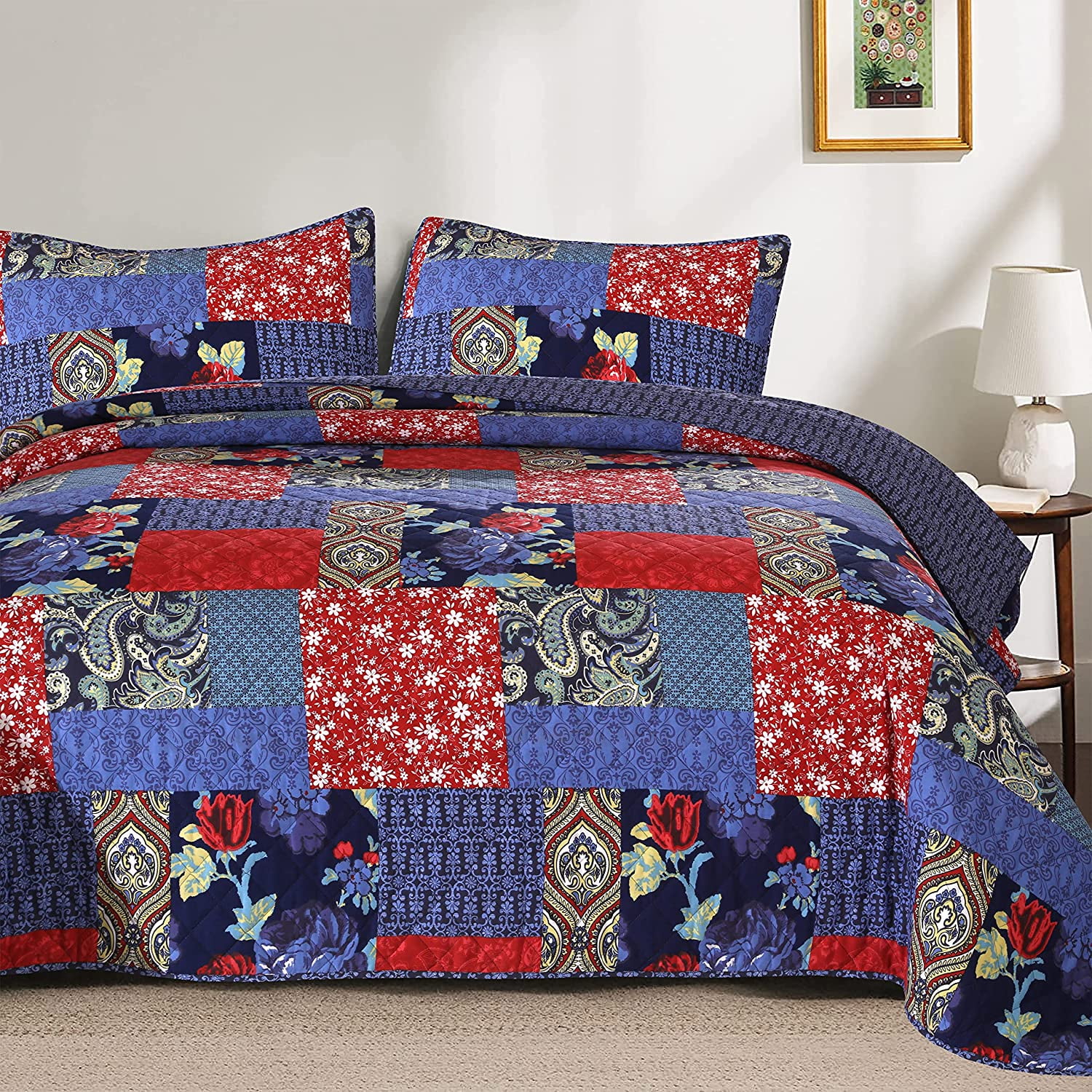 Ruvanti 100 Cotton 3 Pcs King Quilt Set Bedspreads, Lightweight