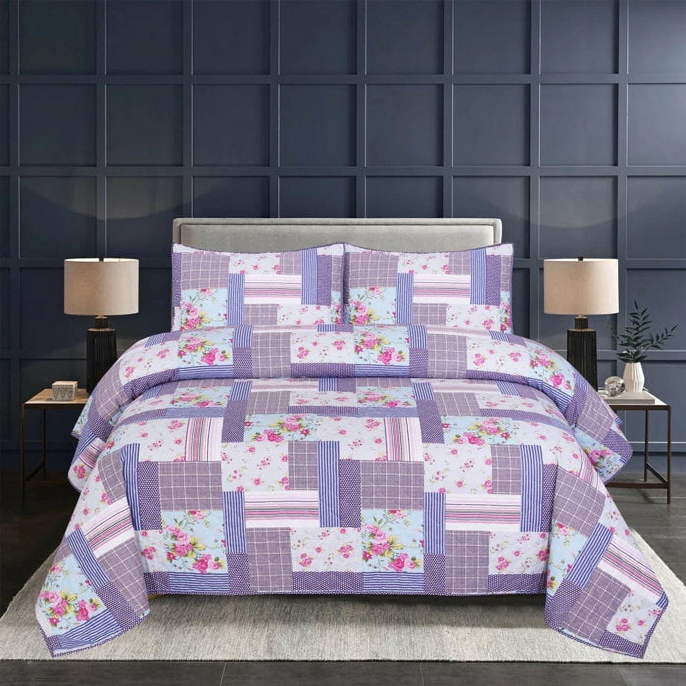 Ruvanti 100% Cotton 3 Pcs Full Bed Quilt Set, Includes Quilt & 2 Pillow ...