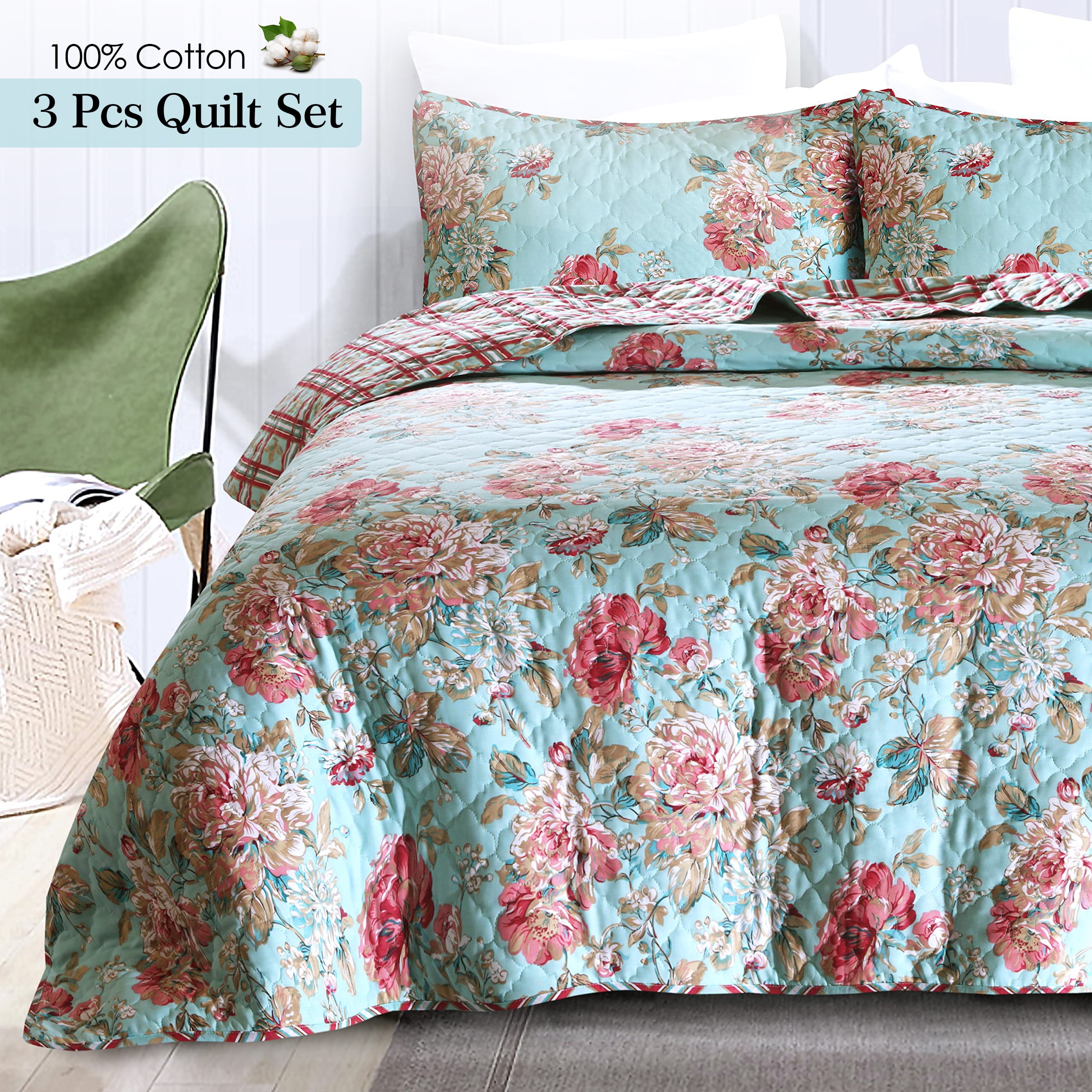 Ruvanti 100% Cotton 3 Pcs Full Bed Quilt Set, Lightweight, Soft & Warm ...