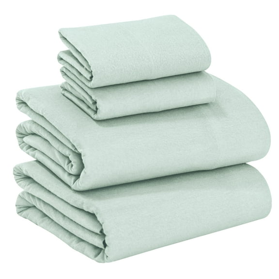 Ruvanti 100% Cotton 4 Piece Flannel Sheet Sets, Green Queen Size Bed Sheet Deep Pocket All Seasons, Warm, Super Soft, Breathable, Moisture Wicking Sheets Set Include Flat, Fitted Sheet, 2 Pi