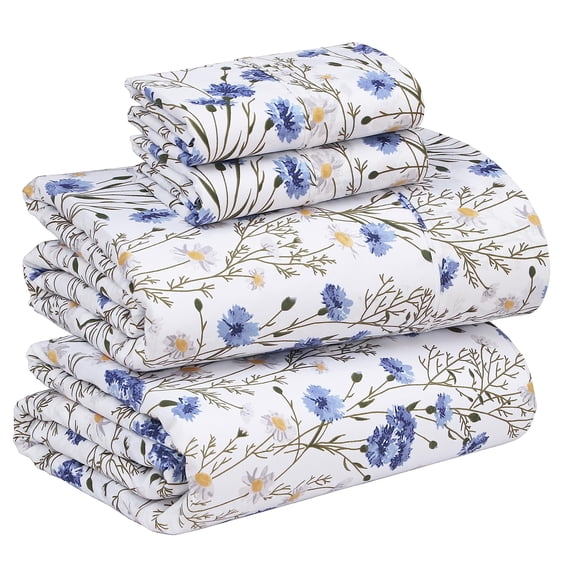 RUVANTI 100% Cotton Sheets ā Queen Size Percale Bedding, Cooling & Breathable Floral Design, Durable with a Crisp, Soft & Comfortable Feel, 16" Deep Pocket, 4-Piece Set, Sweet Pea