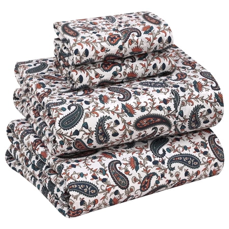 RUVANTI 100% Cotton Sheets – Full Size Percale Bedding, Cooling & Breathable, Durable with a Crisp, Soft & Comfortable Feel, 16" Deep Pocket, 4-Piece Set, Teal Paisley