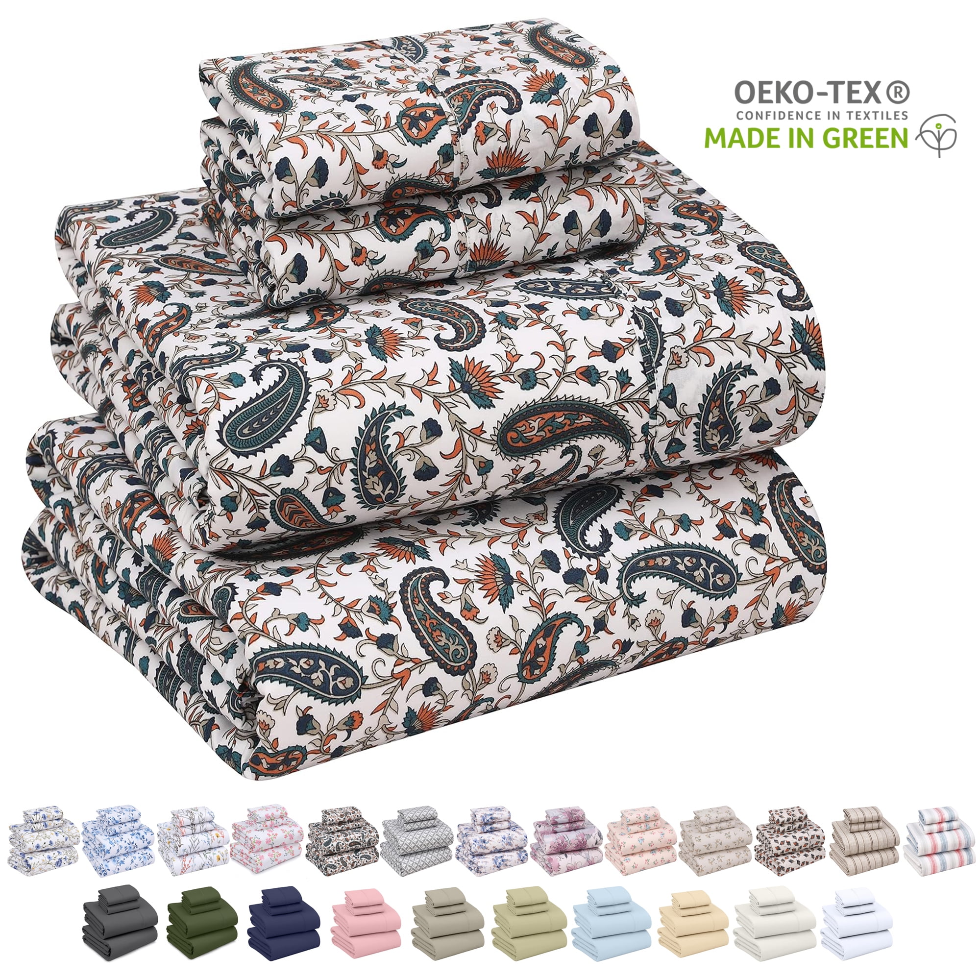 Teal Paisley 100% Cotton Moisture Wicking Bed Sheets