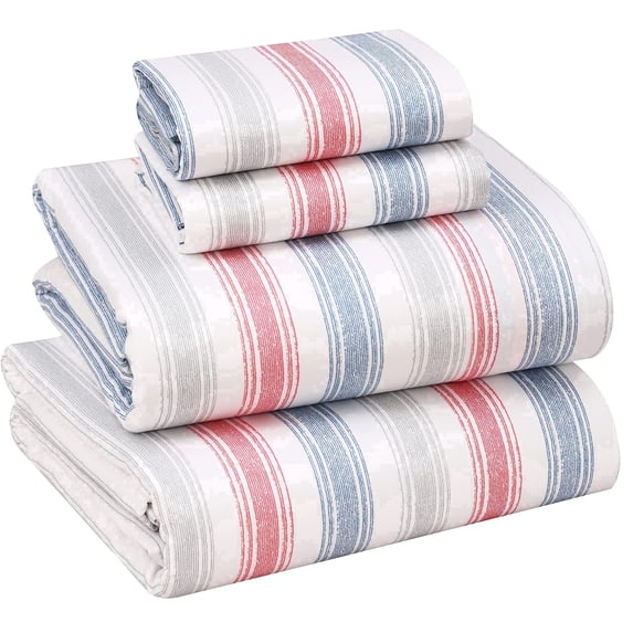 RUVANTI 100% Cotton Sheets – Full Size Percale Bedding, Cooling & Breathable Floral Design, Durable with a Crisp, Soft & Comfortable Feel, 16" Deep Pocket, 4-Piece Set, Times