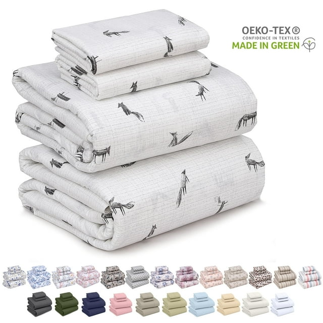 Ruvanti 100% Cotton Sheets - Crispy Cooling Percale Sheets - Breathable & Durable Queen Sheet Set - Deep Pocket Queen Size Sheets - Childhood Sketch – Moisture Wicking Bed Sheets - 4 Pieces