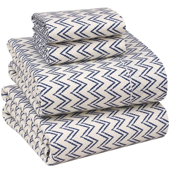 RUVANTI 100% Cotton Sheets – Queen Size Percale Bedding, Cooling & Breathable Floral Design, Durable with a Crisp, Soft & Comfortable Feel, 16" Deep Pocket, 4-Piece Set, Chevron