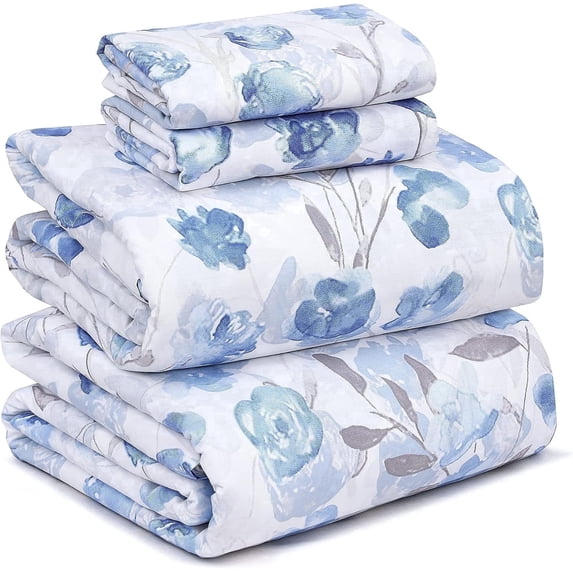 RUVANTI 100% Cotton Sheets – Queen Size Percale Bedding, Cooling & Breathable Floral Design, Durable with a Crisp, Soft & Comfortable Feel, 16" Deep Pocket, 4-Piece Set, Monotones