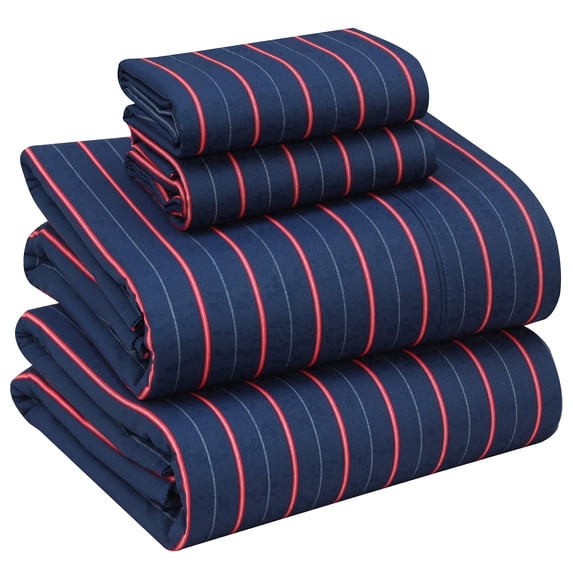RUVANTI 100% Cotton Sheets – Queen Size Percale Bedding, Cooling & Breathable Floral Design, Durable with a Crisp, Soft & Comfortable Feel, 16" Deep Pocket, 4-Piece Set, Nautical