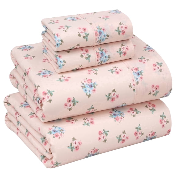 RUVANTI 100% Cotton Sheets – Queen Size Percale Bedding, Cooling & Breathable Floral Design, Durable with a Crisp, Soft & Comfortable Feel, 16" Deep Pocket, 4-Piece Set, Spring On