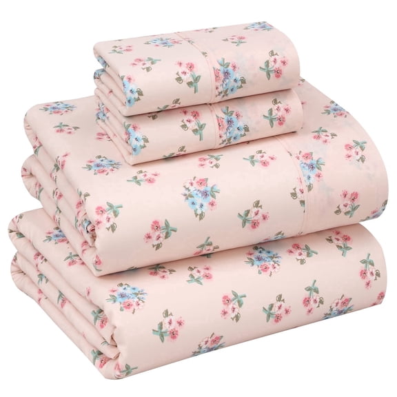 RUVANTI 100% Cotton Sheets – Queen Size Percale Bedding, Cooling & Breathable Floral Design, Durable with a Crisp, Soft & Comfortable Feel, 16" Deep Pocket, 4-Piece Set, Spring On