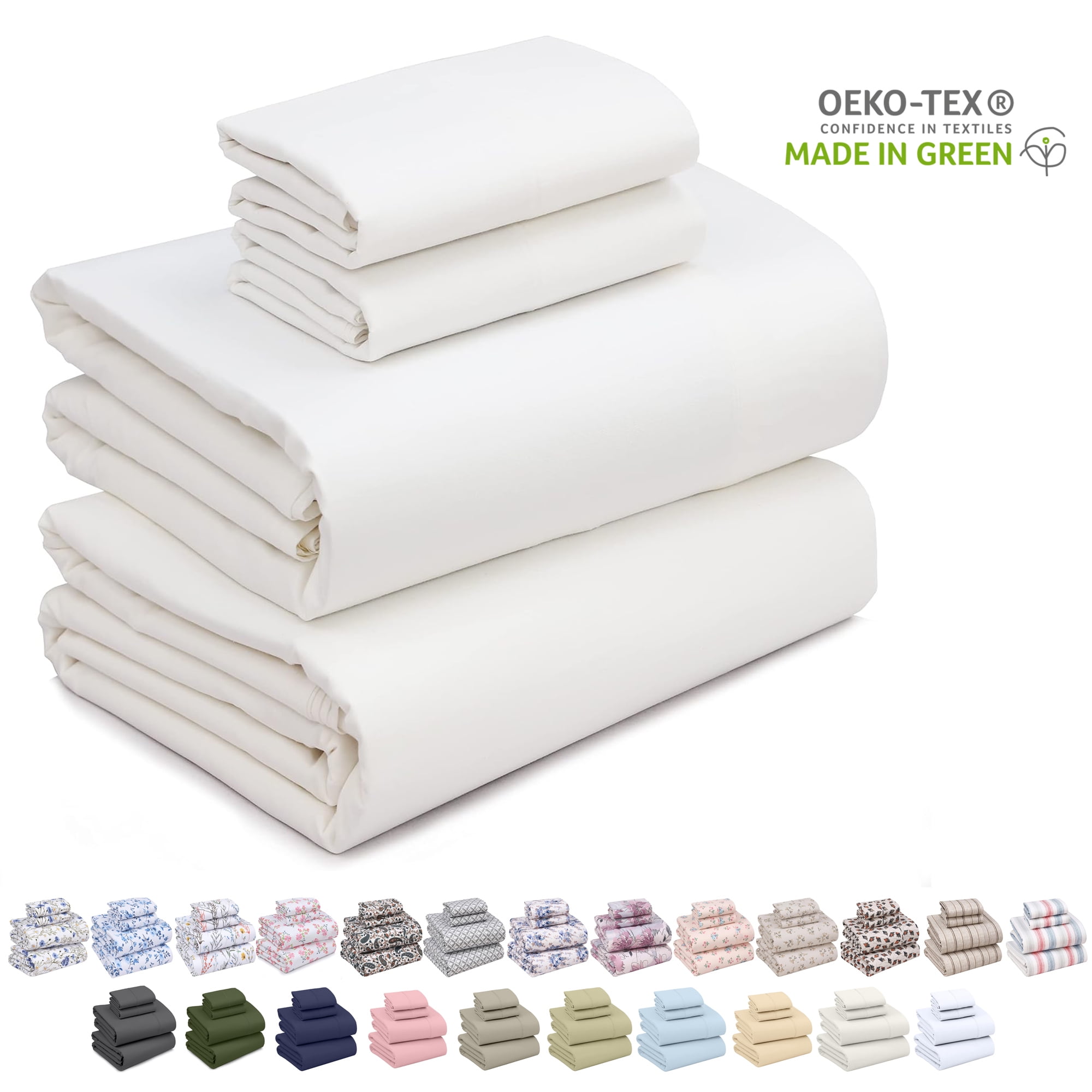 Queen Off-White Cotton Percale Sheet Set with Pillowcases