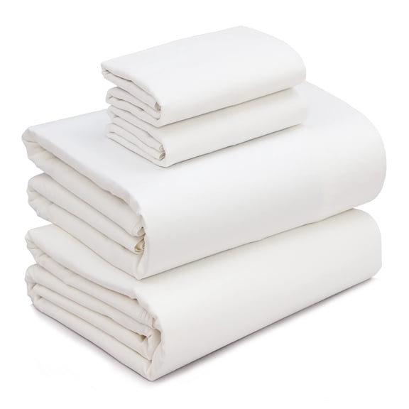 RUVANTI 100% Cotton Sheets - Crispy Cooling Percale Sheets for Queen Size Bed, Breathable & Durable Queen Sheet Set, 16 Inches Deep Pocket Bed Sheets, Off White, 4 Pieces