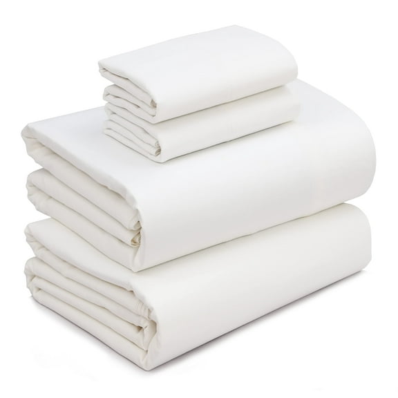 RUVANTI 100% Cotton Sheets - Crispy Cooling Percale Sheets for Queen Size Bed, Breathable & Durable Queen Sheet Set, 16 Inches Deep Pocket Bed Sheets, Off White, 4 Pieces