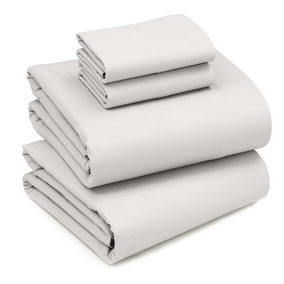 RUVANTI 100% Cotton Sheets Queen Size Bed Set - 300 Thread Count Silky Soft Sateen Weave, Cooling, Lightweight & Breathable, 16" Deep Pocket, Durable & Luxury Satin-Like, 4 Piece, Silver Lining