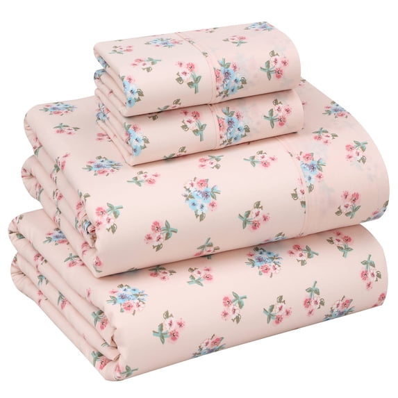 RUVANTI 100% Cotton Sheets – California King Percale Bedding, Cooling & Breathable Floral Design, Durable with a Crisp, Soft & Comfortable Feel, 14" Deep Pocket, 4-Piece Set, Spring On