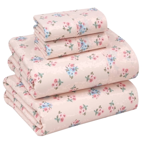 RUVANTI 100% Cotton Sheets – California King Percale Bedding, Cooling & Breathable Floral Design, Durable with a Crisp, Soft & Comfortable Feel, 14" Deep Pocket, 4-Piece Set, Spring On
