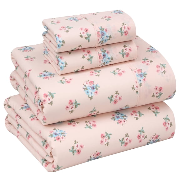 RUVANTI 100% Cotton Sheets – King Size Percale Bedding, Cooling & Breathable Floral Design, Durable with a Crisp, Soft & Comfortable Feel, 16" Deep Pocket, 4-Piece Set, Spring On