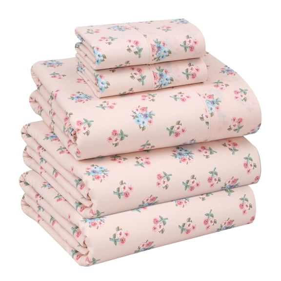 RUVANTI 100% Cotton Sheets – Split King Size Percale Bedding, Cooling & Breathable Floral Design, Durable with a Crisp, Soft & Comfortable Feel, 16" Deep Pocket, 5-Piece Set, Spring On