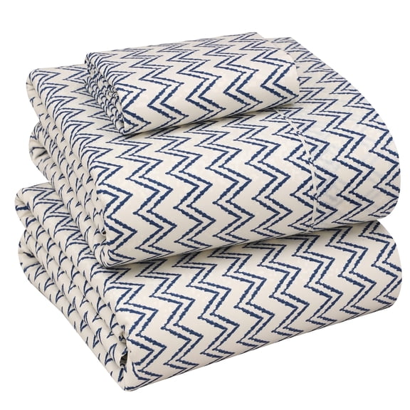 RUVANTI 100% Cotton Sheets – Twin Size Percale Bedding, Cooling & Breathable Floral Design, Durable with a Crisp, Soft & Comfortable Feel, 16" Deep Pocket, 3-Piece Set, Chevron