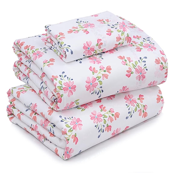 RUVANTI 100% Cotton Sheets – Twin Size Percale Bedding, Cooling & Breathable Floral Design, Durable with a Crisp, Soft & Comfortable Feel, 16" Deep Pocket, 3-Piece Set, Bloomex