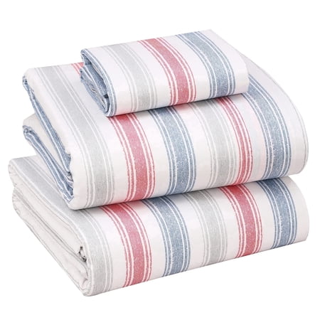 RUVANTI 100% Cotton Sheets – Twin Size Percale Bedding, Cooling & Breathable Stripes Design, Durable with a Crisp, Soft & Comfortable Feel, 16" Deep Pocket, 3-Piece Set, Times