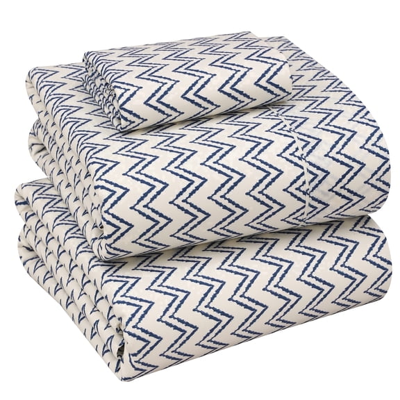 RUVANTI 100% Cotton Sheets – Twin XL Size Percale Bedding, Cooling & Breathable Floral Design, Durable with a Crisp, Soft & Comfortable Feel, 16" Deep Pocket, 3-Piece Set, Chevron