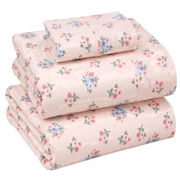 RUVANTI 100% Cotton Sheets – Twin XL Size Percale Bedding, Cooling & Breathable Floral Design, Durable with a Crisp, Soft & Comfortable Feel, 16" Deep Pocket, 3-Piece Set, Spring On
