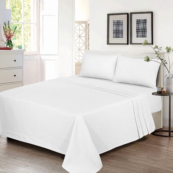 RUVANTI 100% Cotton Sheets – Queen Size Percale Bedding, Cooling & Breathable Floral Design, Durable with a Crisp, Soft & Comfortable Feel, 16" Deep Pocket, 4-Piece Set, White