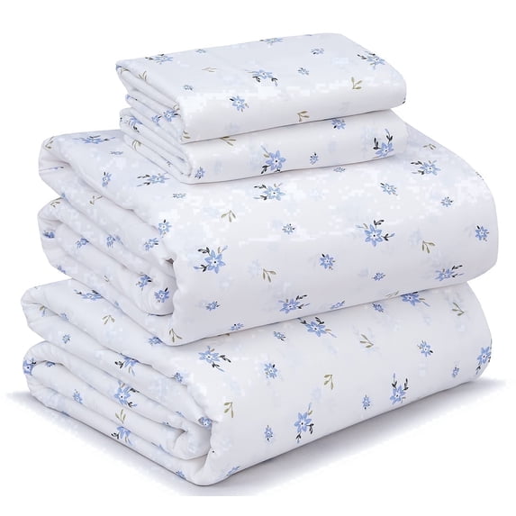 RUVANTI 100% Cotton Sheets – King Size Percale Bedding, Cooling & Breathable Floral Design, Durable with a Crisp, Soft & Comfortable Feel, 16" Deep Pocket, 4-Piece Set, Phulkari