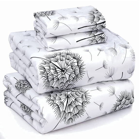 RUVANTI 100% Cotton Sheets – King Size Percale Bedding, Cooling & Breathable Floral Design, Durable with a Crisp, Soft & Comfortable Feel, 16" Deep Pocket, 4-Piece Set, Dandelion