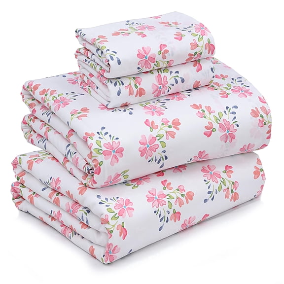 RUVANTI 100% Cotton Sheets – King Size Percale Bedding, Cooling & Breathable Floral Design, Durable with a Crisp, Soft & Comfortable Feel, 16" Deep Pocket, 4-Piece Set, Bloomex