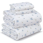 Ruvanti 100% Cotton Sheets - Soft & Breathable King Sheet Set - Deep Pocket King Size Sheets - Crisp & Cooling Sheets - Blue Floral King Sheets – Moisture Wicking Bed Sheets - 4 Pieces